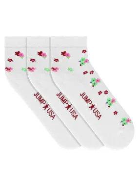 JUMP USA Women's Cotton Ankle Length Socks (White, Green,Red,Free Size) Pack of 3