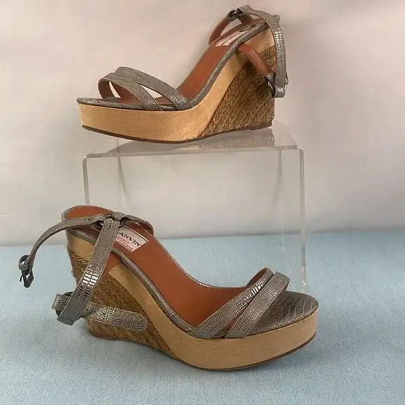 LanvinPewter Snake Wedge Sandals