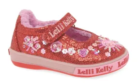 Lelli Kelly LK 3860 Dafne Red Glitter Fur Lined Dolly Shoes