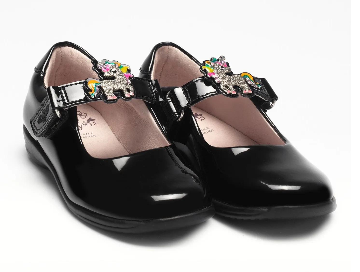 LELLI KELLY LK 8311 BONNIE UNICORN INTERCHANGEABLE STRAP SHOES F FIT BLACK PATENT