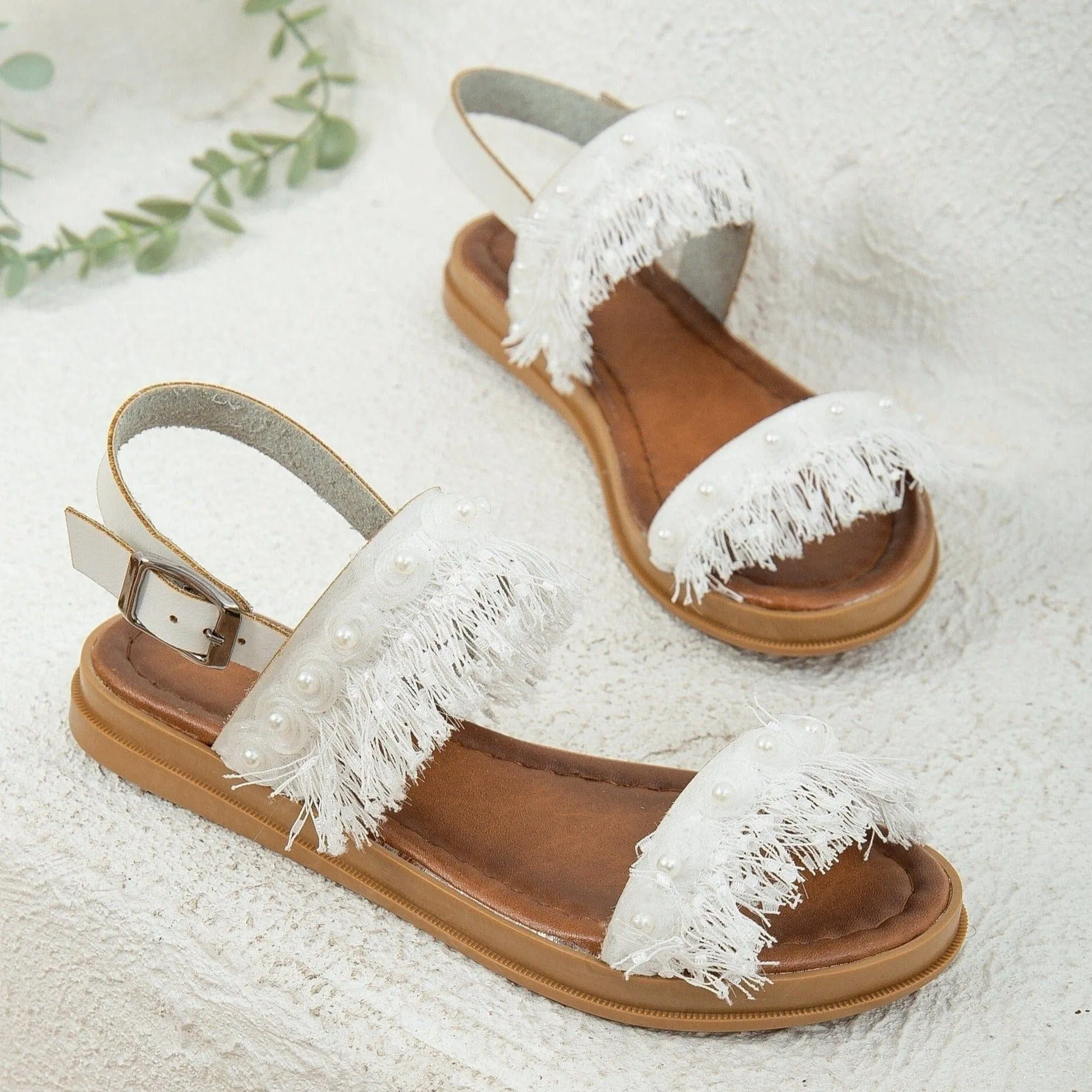 Letty Vegan Leather & Tulle Beach Sandals | White