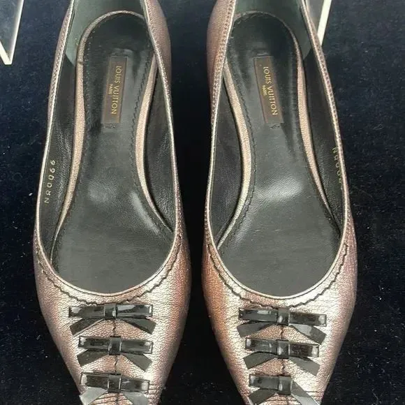 Louis Vuitton Copper w Black Bow Low Heel Shoes