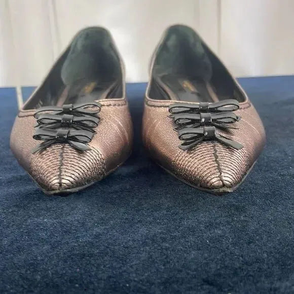 Louis Vuitton Copper w Black Bow Low Heel Shoes