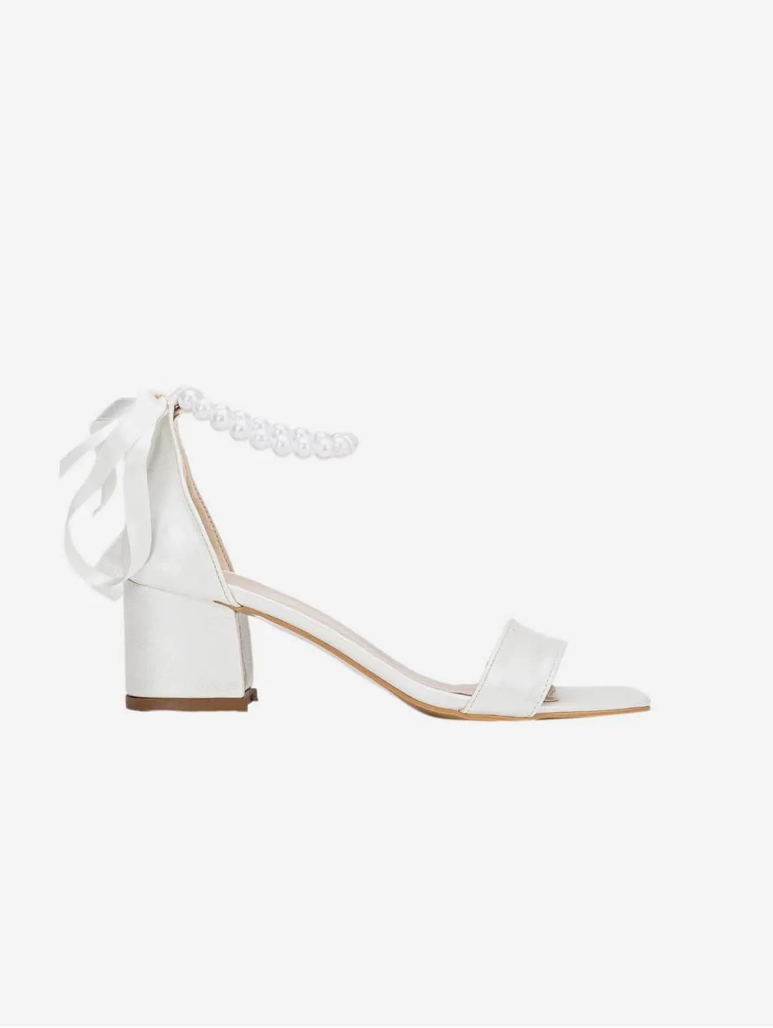 Lucille Vegan Leather Pearl Wedding Sandals | Ivory