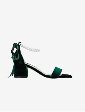 Lucille Vegan Velvet Pearl Heeled Sandals | Green