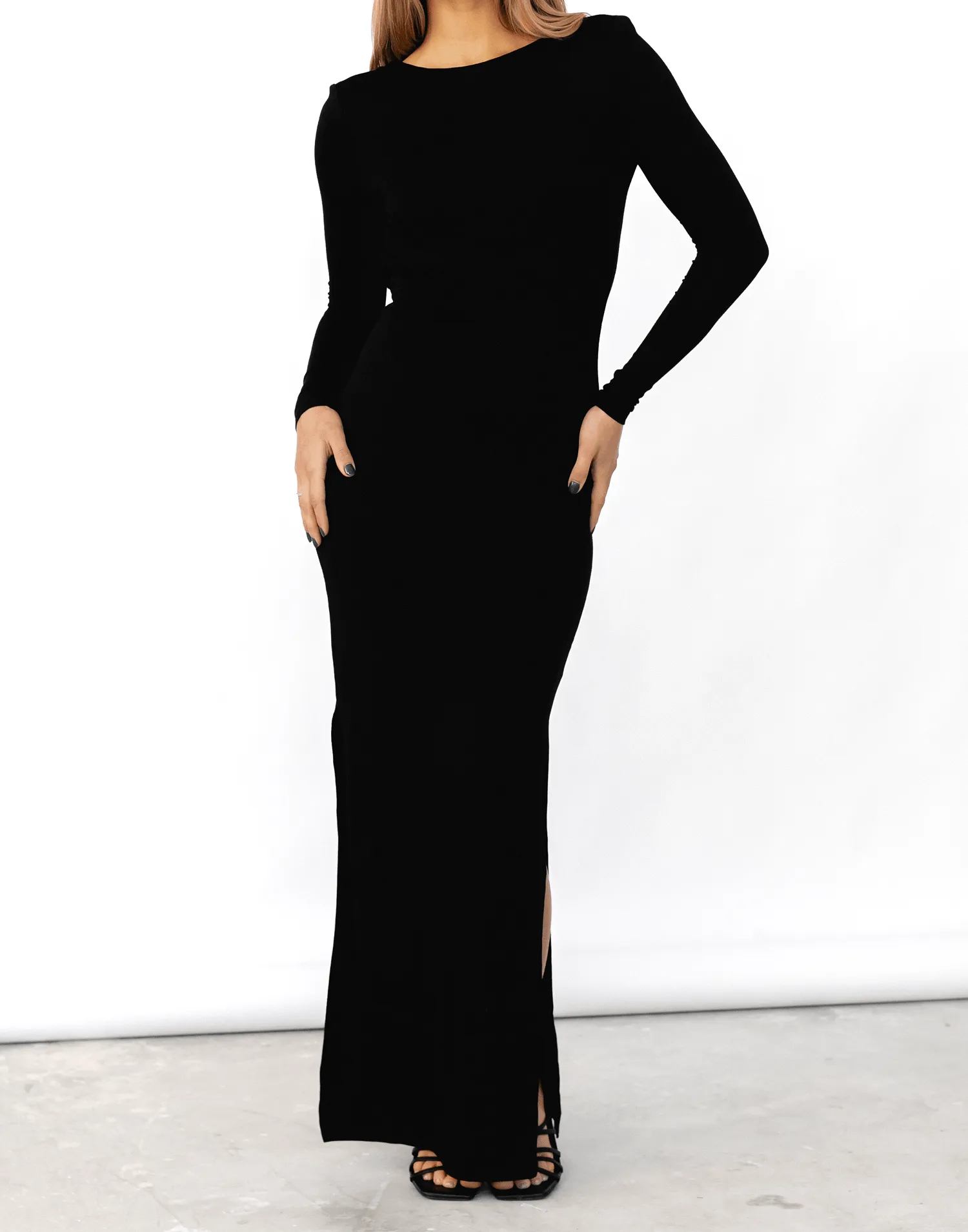 Luna Long Sleeve Maxi Dress (Black)