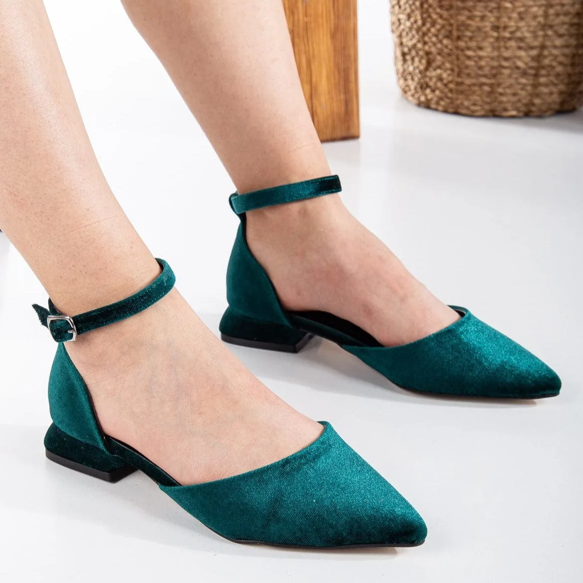 Madeline Vegan Velvet Flats | Emerald Green