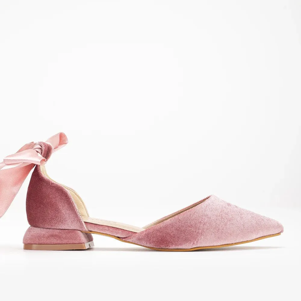 Madeline Vegan Velvet Ribbon Flats | Rose