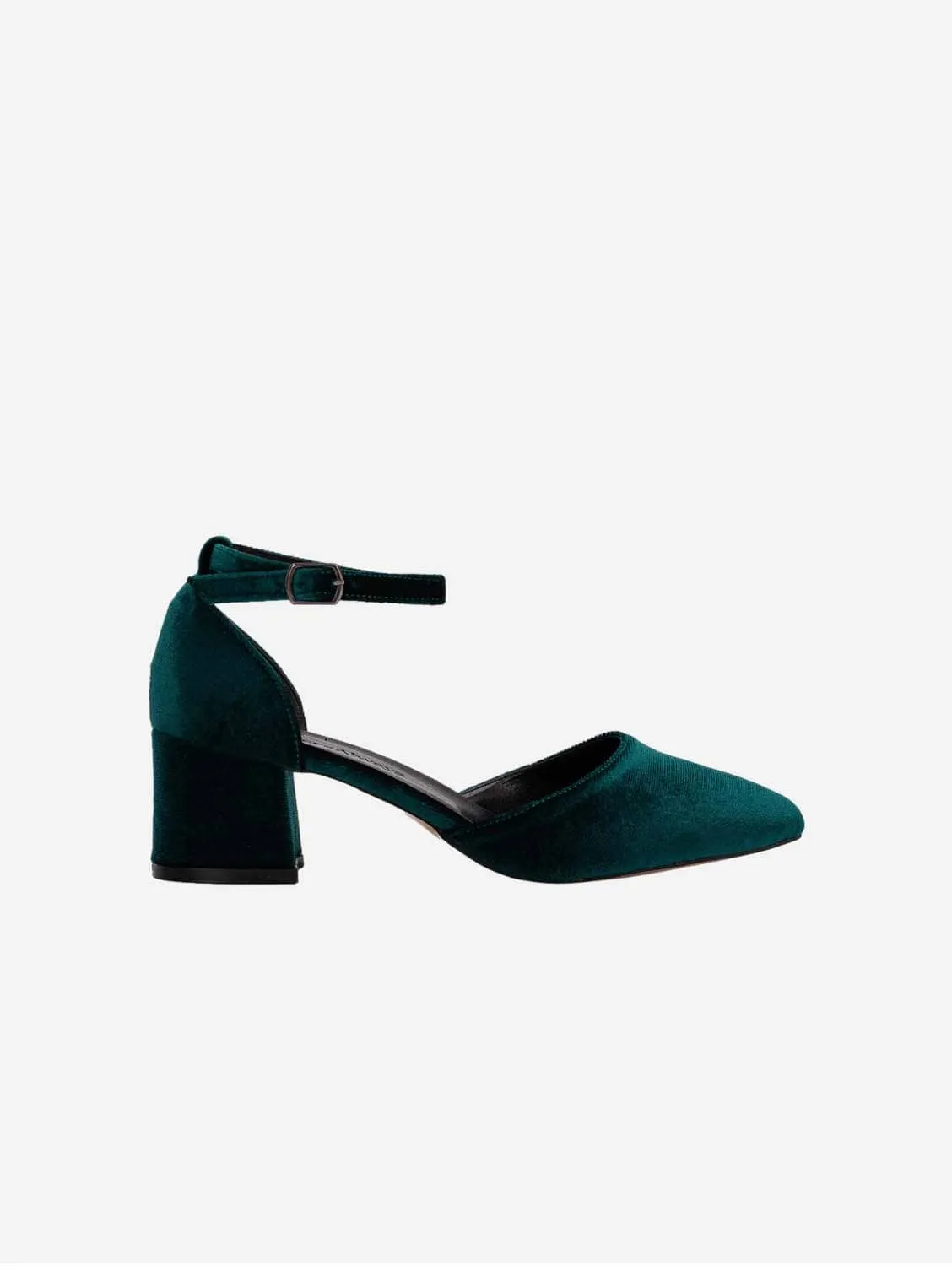 Marcelle Vegan Velvet Low Heels | Emerald Green