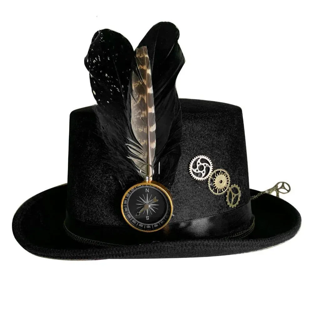 Men and Women Punk Gothic Victorian Steampunk Gears Compass Top Hat