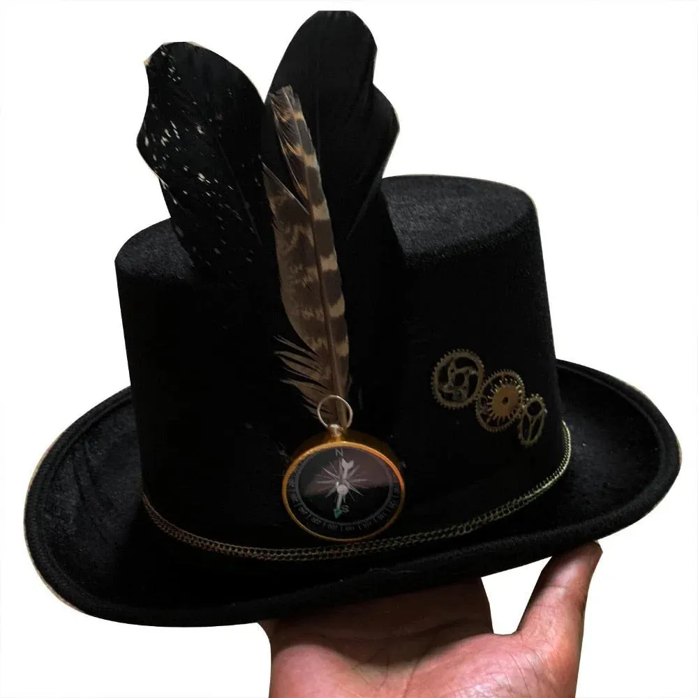 Men and Women Punk Gothic Victorian Steampunk Gears Compass Top Hat