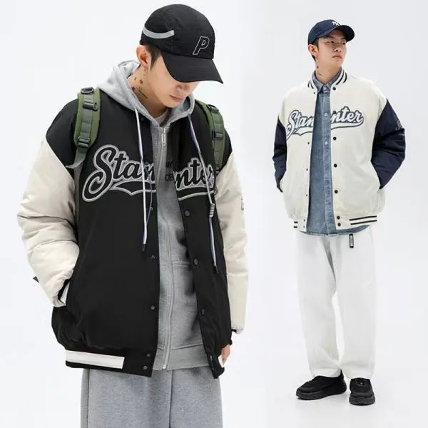 Men's loose-cut thick varsity baseball jacke