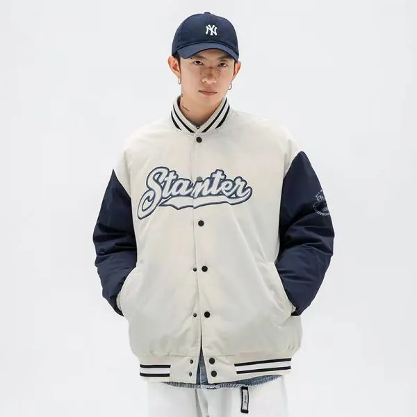 Men's loose-cut thick varsity baseball jacke