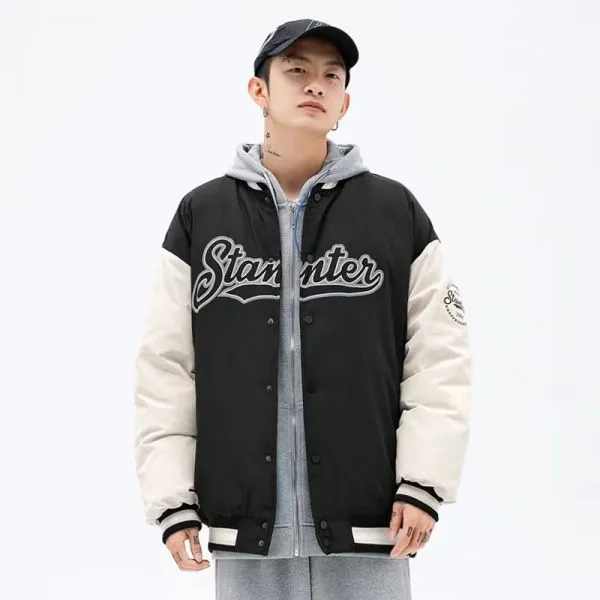 Men's loose-cut thick varsity baseball jacke