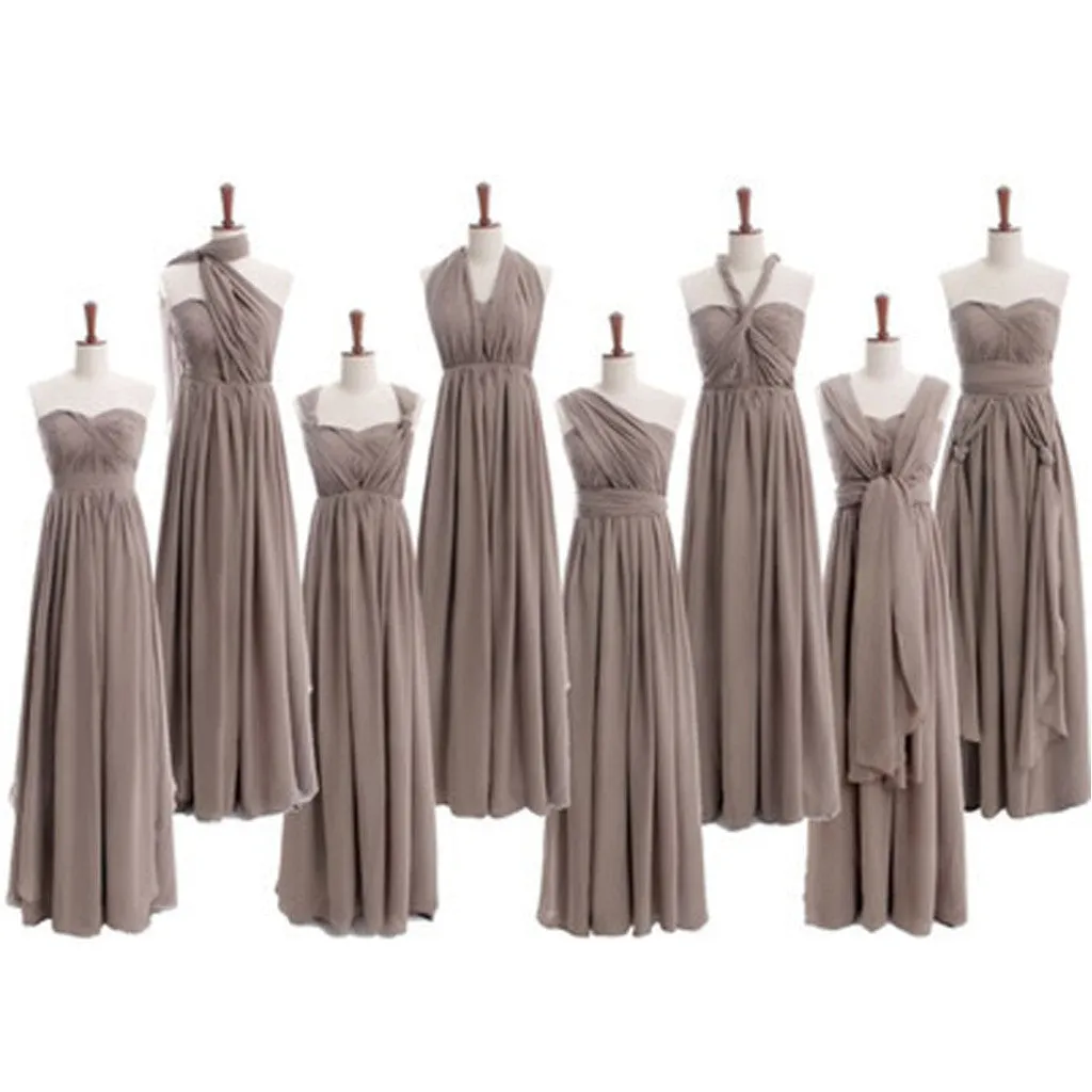 Most Popular Convertible Pleats Chiffon Gray Simple  Cheap Long Bridesmaid Dresses for Wedding Party, WG68