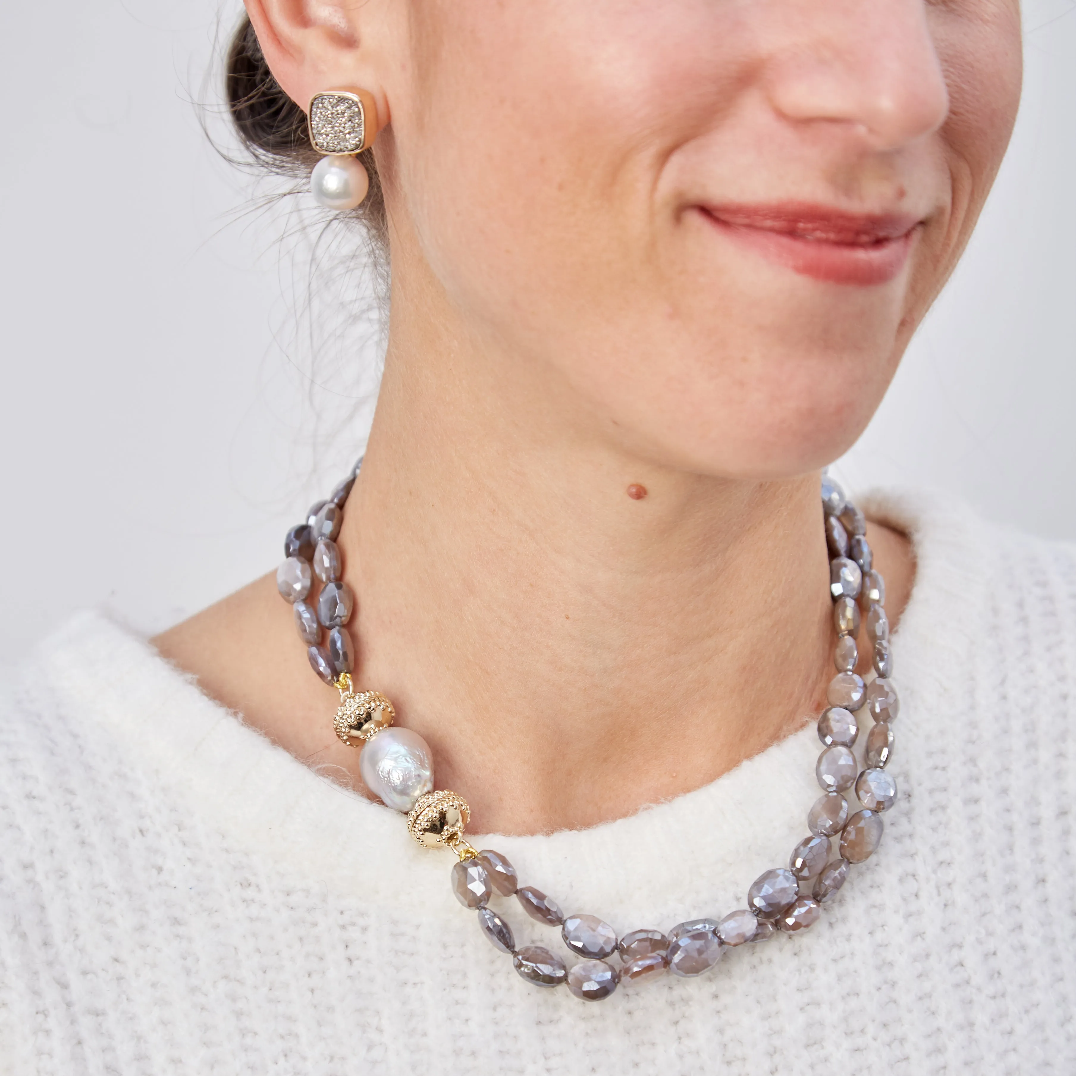 Nancy Mauve Coated Moonstone Double Strand Necklace