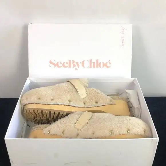 New in Box See by Chloe Cream Shearling Clogs