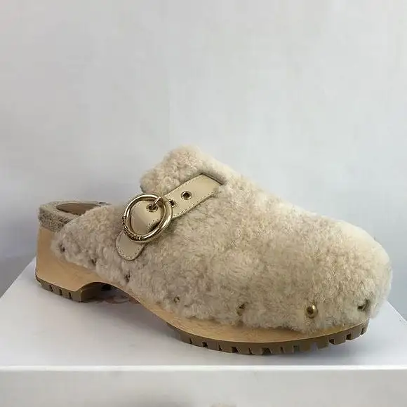 New in Box See by Chloe Cream Shearling Clogs