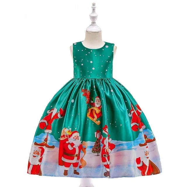 New Year Girl Christmas Dress Baby Winter Snowman Holiday Children Clothing Party Kids Santa Claus Costume Gift 3-10 years old