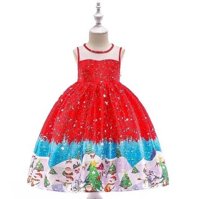 New Year Girl Christmas Dress Baby Winter Snowman Holiday Children Clothing Party Kids Santa Claus Costume Gift 3-10 years old