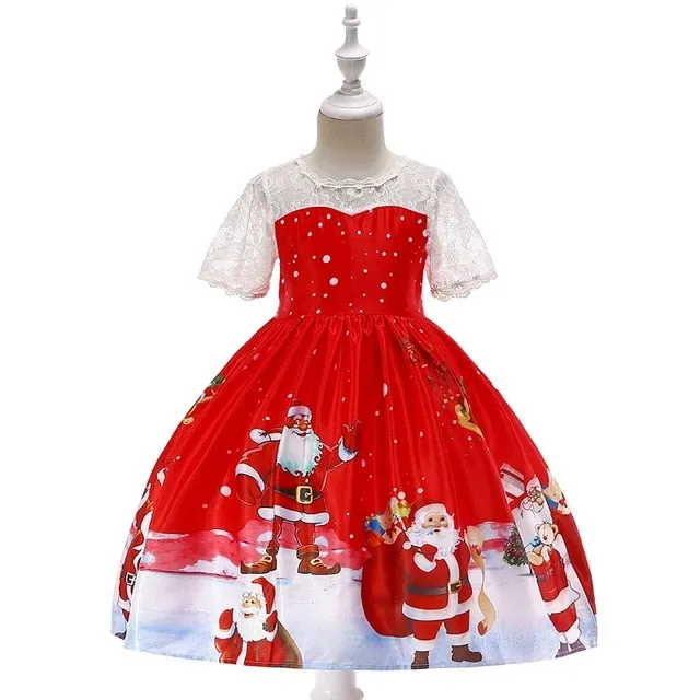 New Year Girl Christmas Dress Baby Winter Snowman Holiday Children Clothing Party Kids Santa Claus Costume Gift 3-10 years old