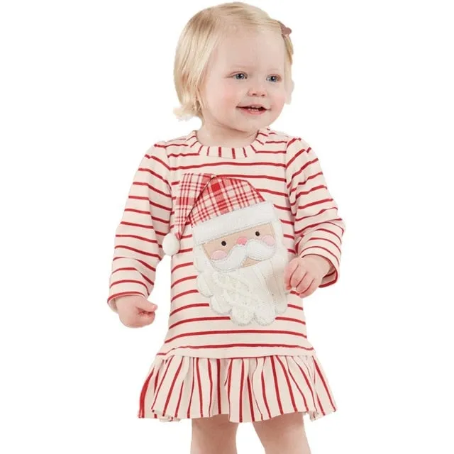 New Year Girl Christmas Dress Baby Winter Snowman Holiday Children Clothing Party Kids Santa Claus Costume Gift 3-10 years old