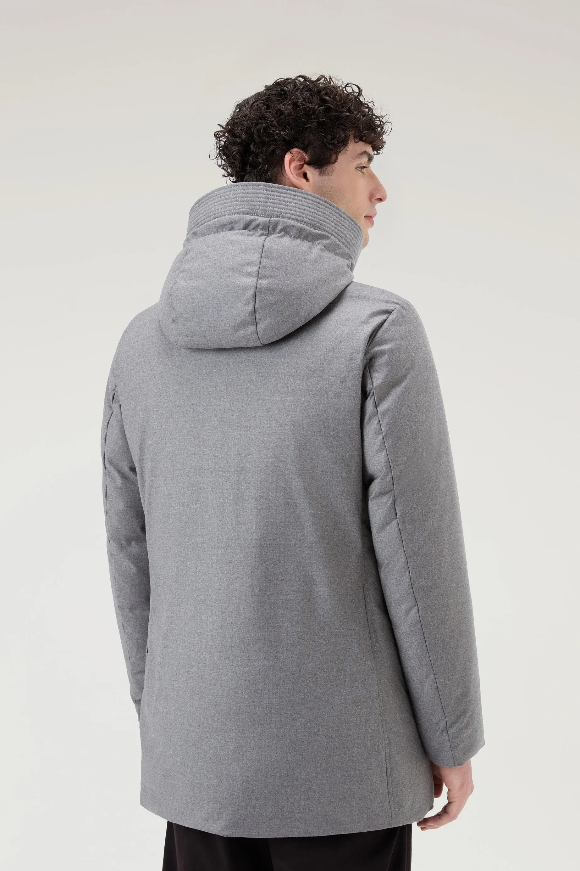 Parka in Italian Wool and Silk Blend Crafted with a Loro Piana Fabric Light Grey Melange