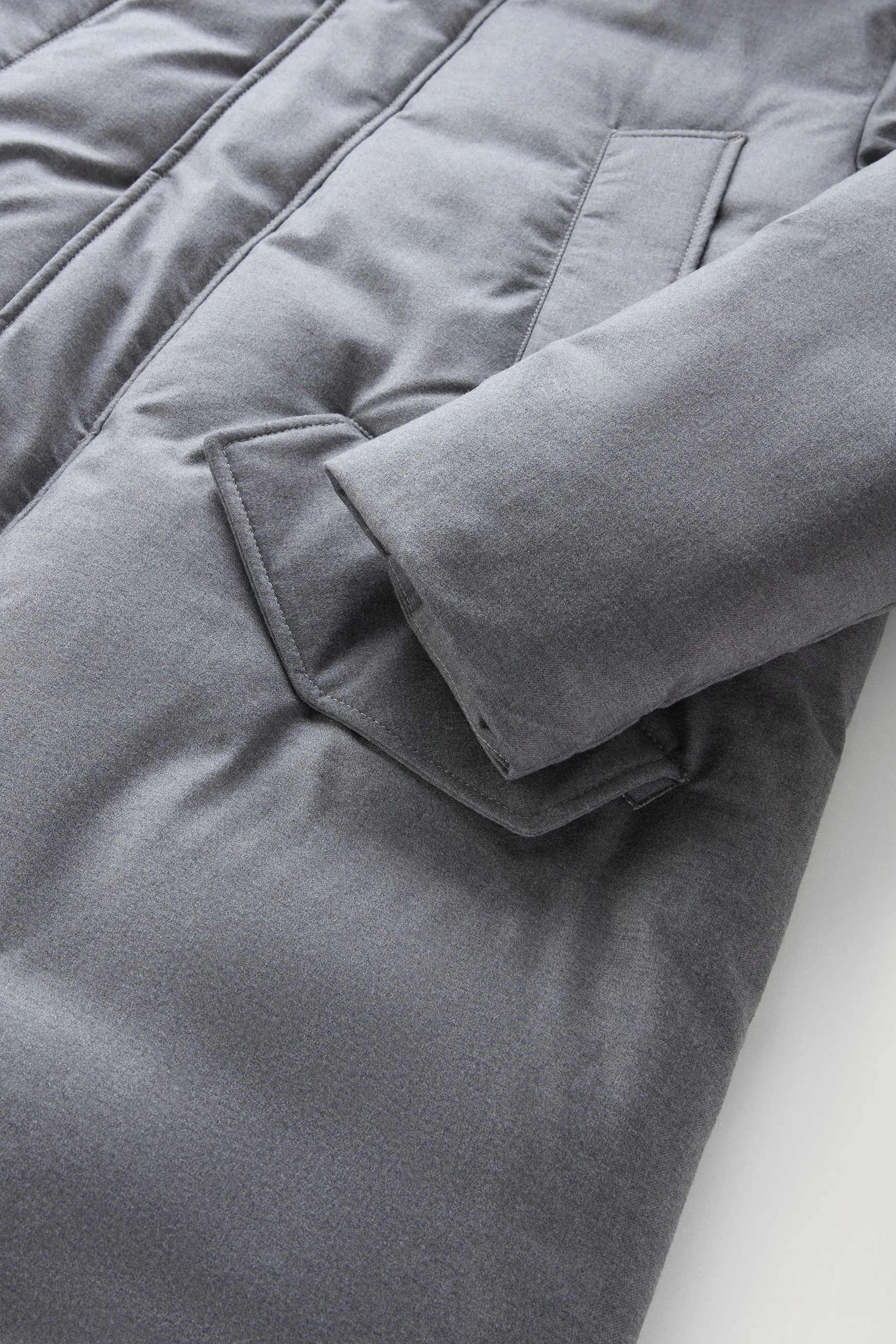 Parka in Italian Wool and Silk Blend Crafted with a Loro Piana Fabric Light Grey Melange