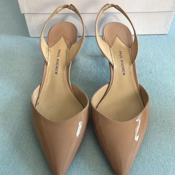 PaulAndrew Tan Patent Sling Back Heels