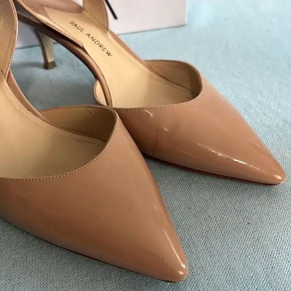 PaulAndrew Tan Patent Sling Back Heels