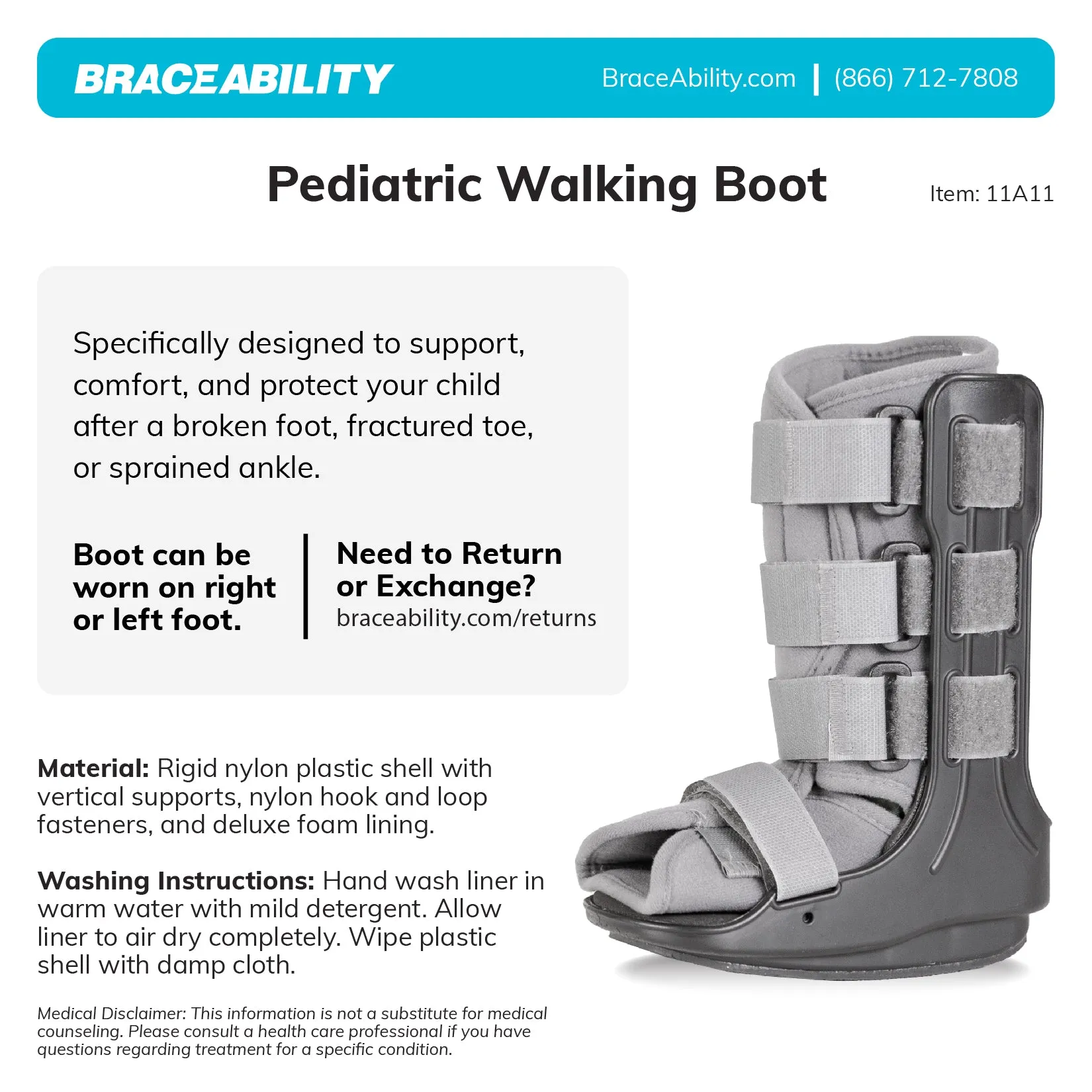 Pediatric Walking Boot | Children’s CAM Medical Walker Cast for Youth Fractured or Broken Toe, Foot, Ankle