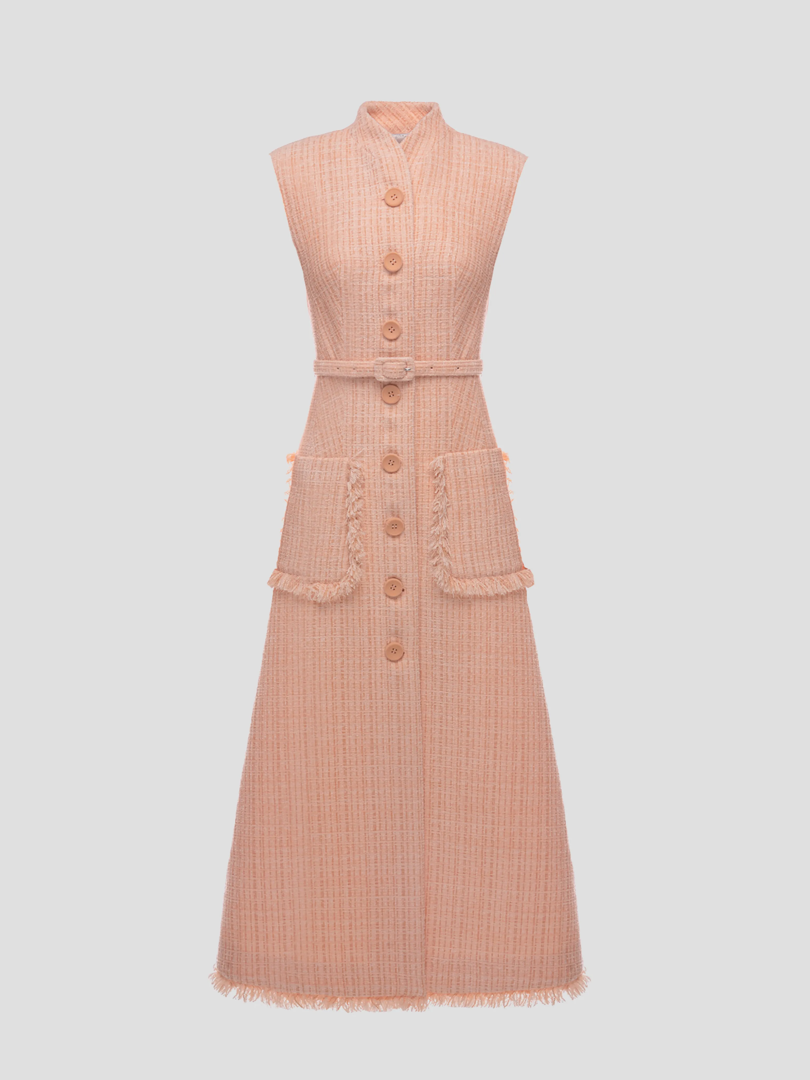 Pink Felicity Sleeveless Tweed Belted Midi Dress