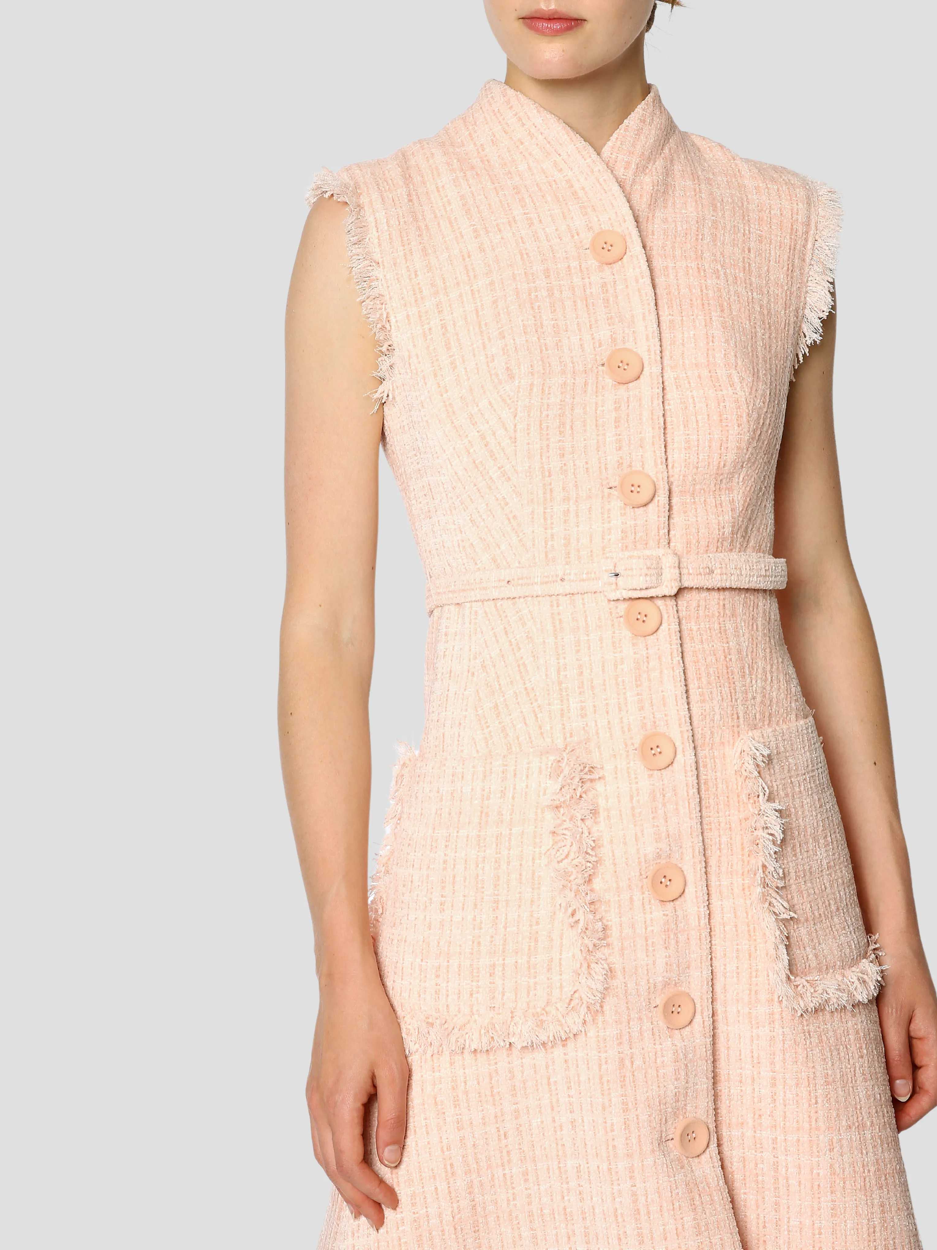 Pink Felicity Sleeveless Tweed Belted Midi Dress