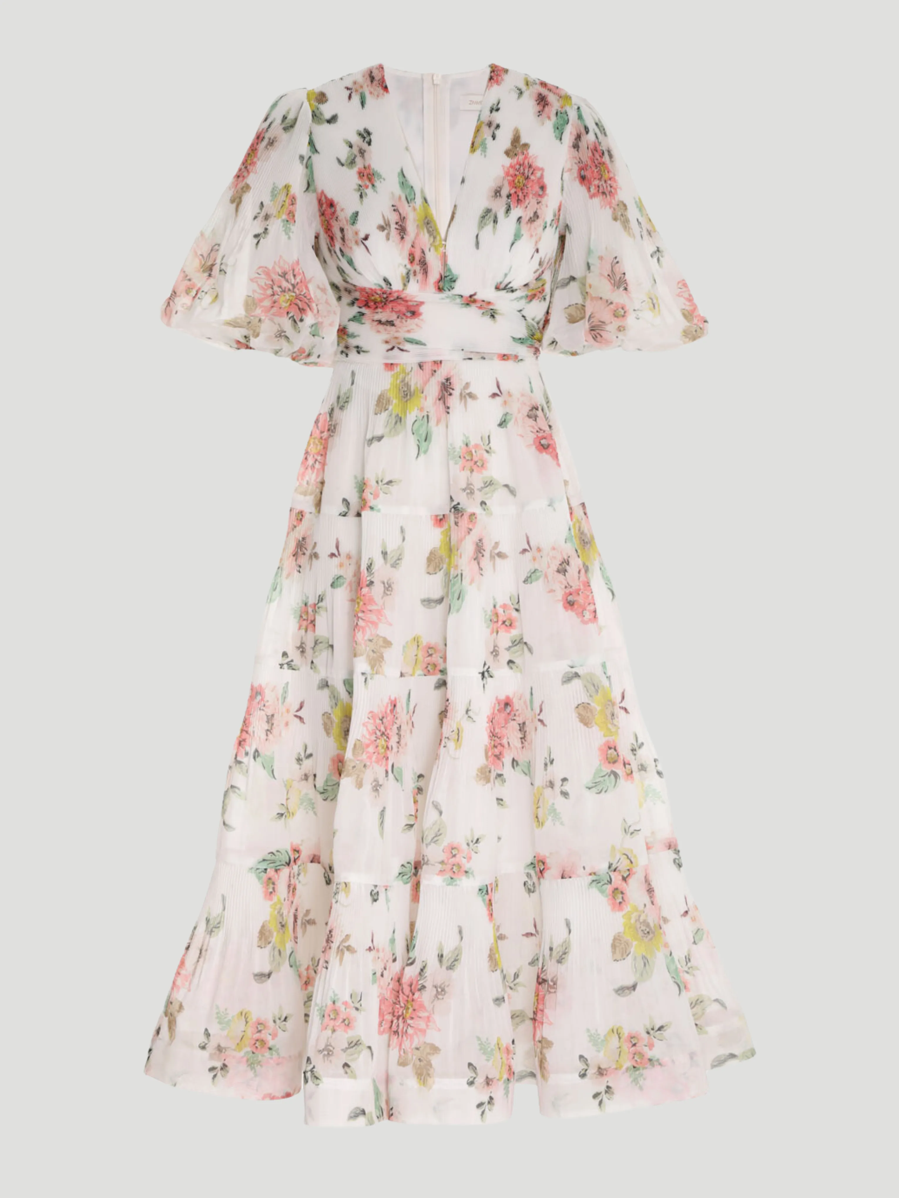 Pleated Midi Dress in Ivory Floral