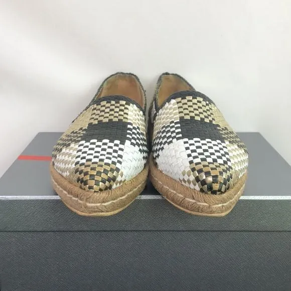 PRADA Black White Gold Woven Slip Ons