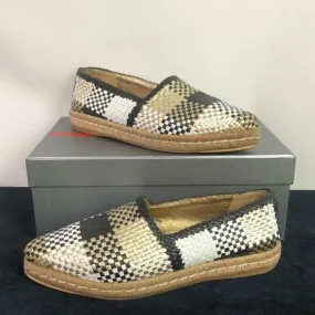 PRADA Black White Gold Woven Slip Ons