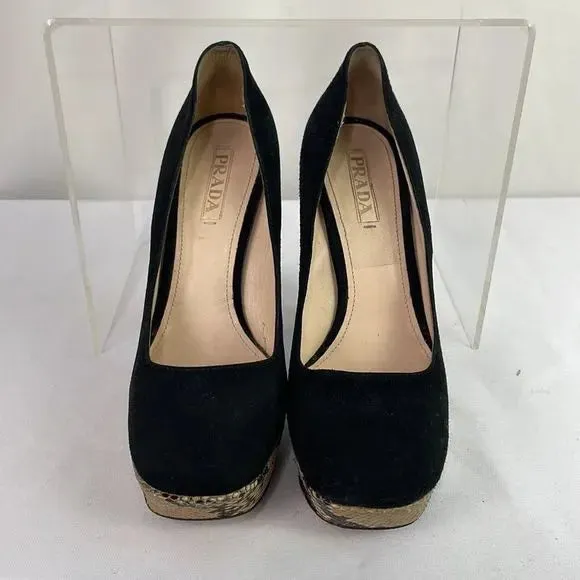 Prada Black With Snake Platform Shaped Heels Shoes