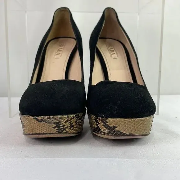 Prada Black With Snake Platform Shaped Heels Shoes