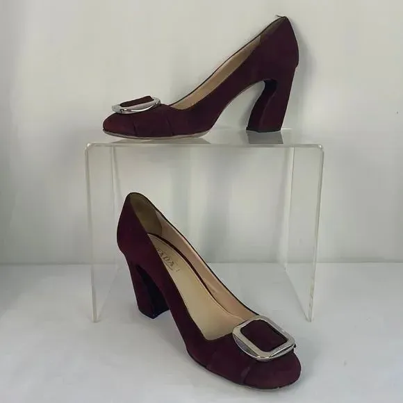 Prada Maroon Shaped Heel With Buckle Shoes