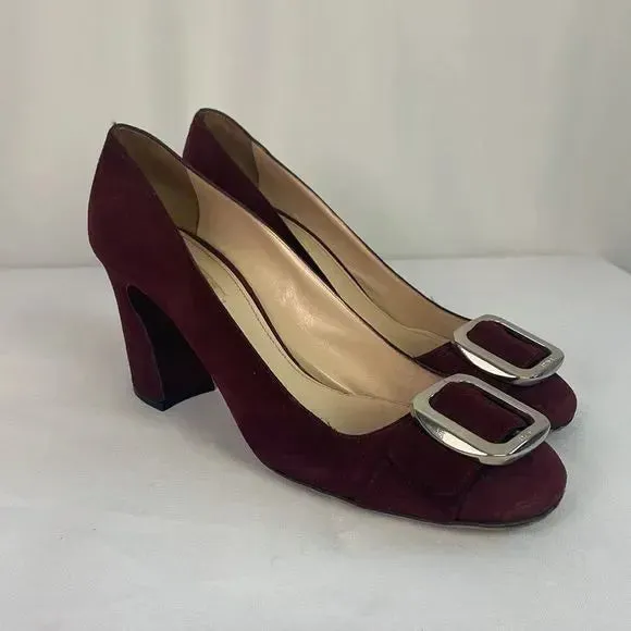 Prada Maroon Shaped Heel With Buckle Shoes