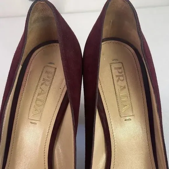 Prada Maroon Shaped Heel With Buckle Shoes