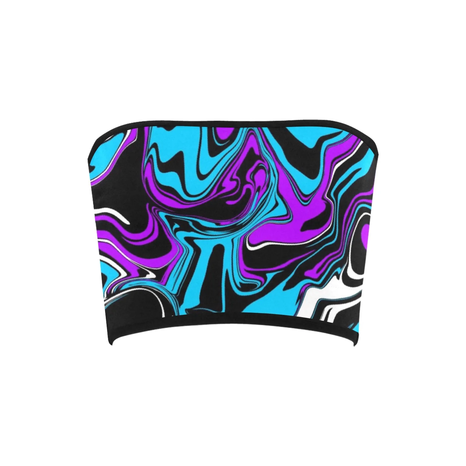 Purple Blue Black and White Abstract Melt Bandeau Top