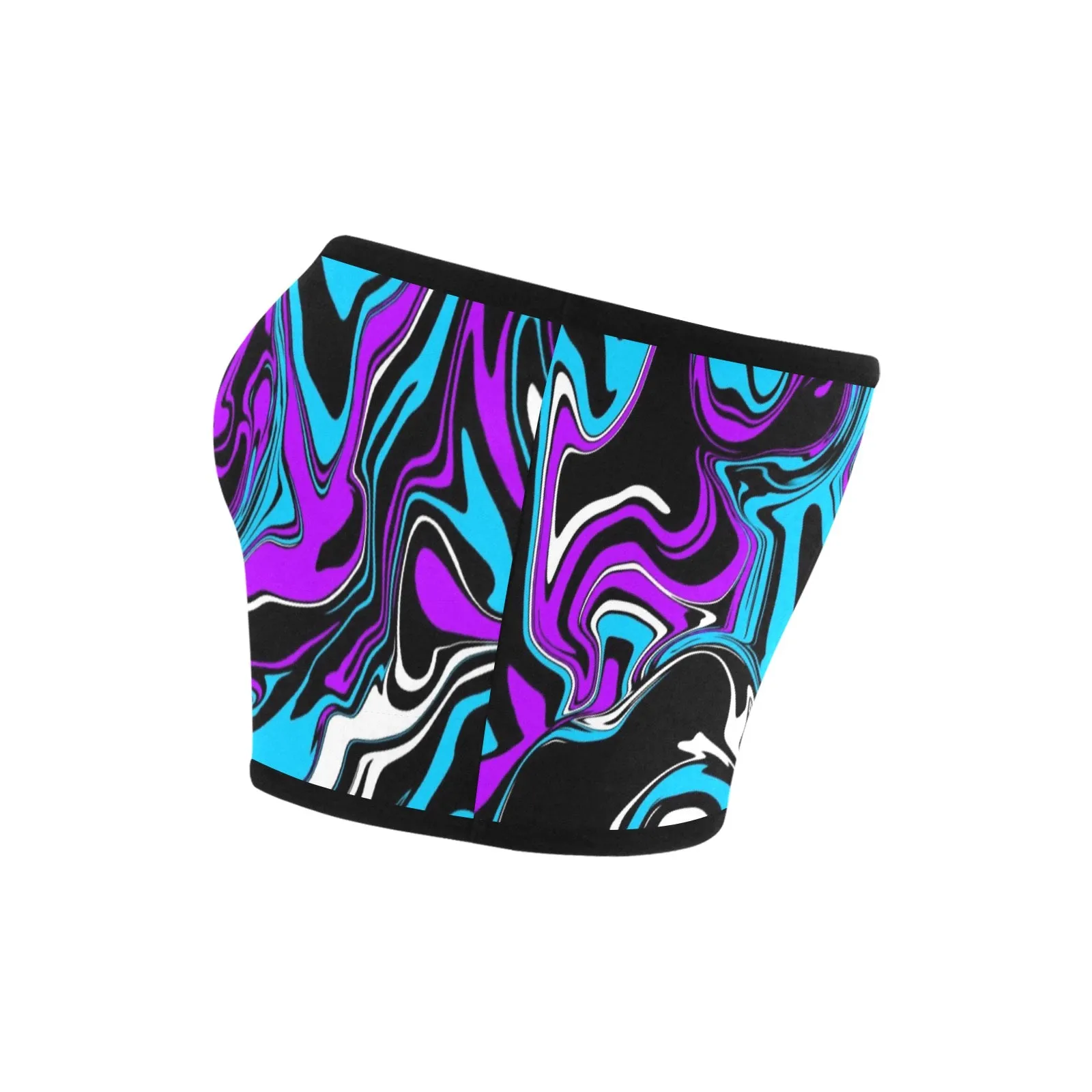 Purple Blue Black and White Abstract Melt Bandeau Top