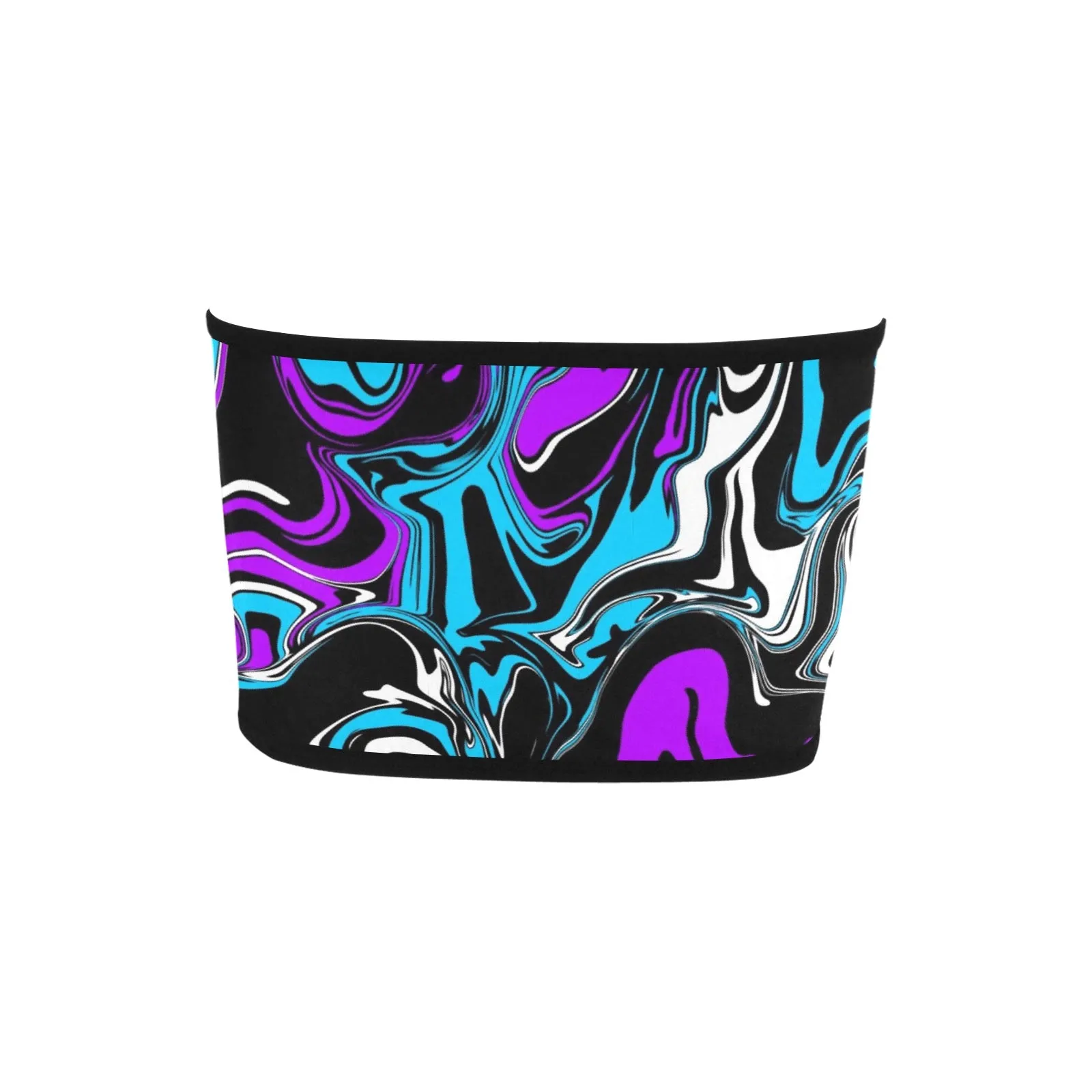 Purple Blue Black and White Abstract Melt Bandeau Top