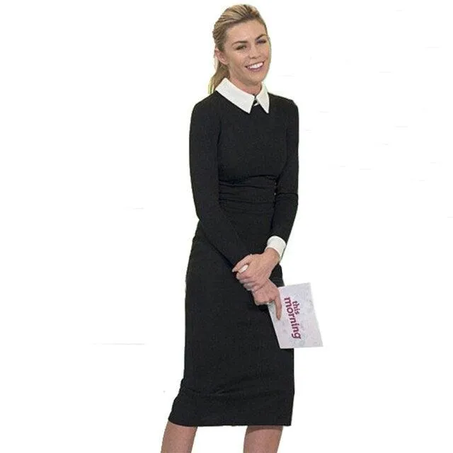 Retro Elegant Formal Suit Office Lady Button Side Split Patchwork Bodycon Dress