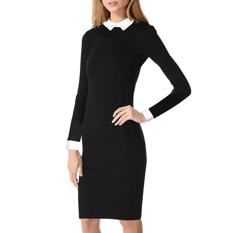 Retro Elegant Formal Suit Office Lady Button Side Split Patchwork Bodycon Dress