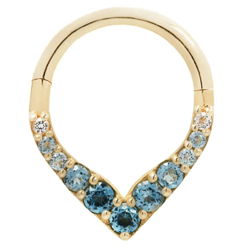 Rise & Shine Hinge Ring / Clicker in Gold with Ombre Blue Topaz'