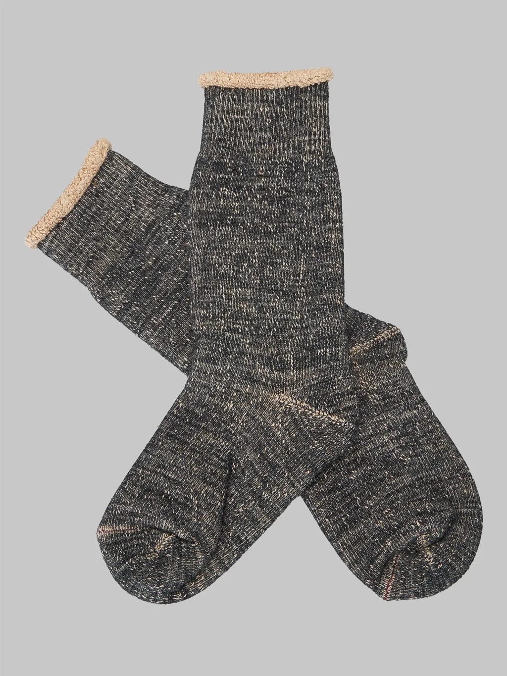 ROTOTO Double Face Crew Socks Merino Wool & Organic Cotton Black/Brown