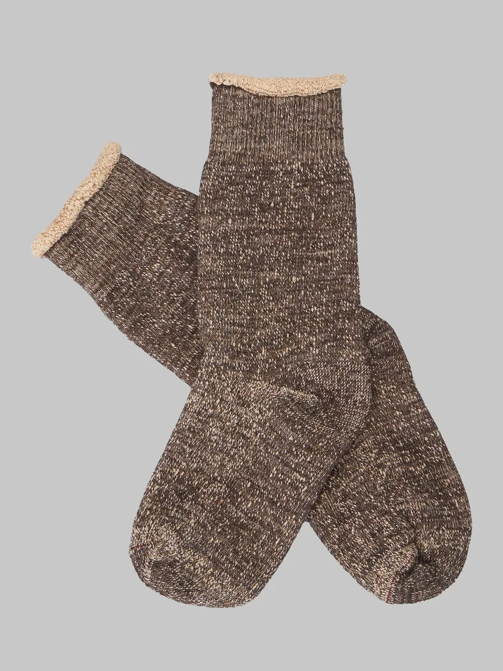 ROTOTO Double Face Crew Socks Merino Wool & Organic Cotton Dark Brown/Brown