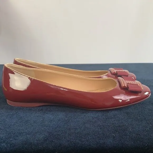 Salvatore Ferragamo wine patent low heel shoes